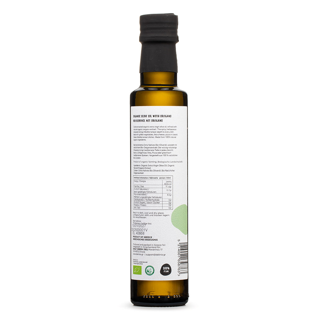 Delinio Bio-Olivenöl mit Oregano 250ml Nährwertangaben