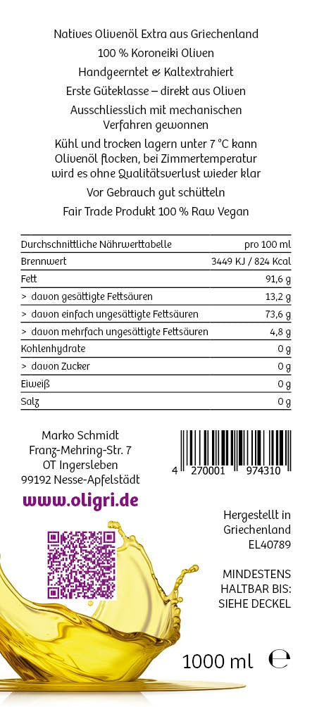 Etikett Oligri 1Liter Rückseite