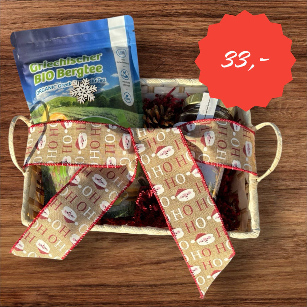 Weihnachtsgeschenk mit Bergtee und Honig