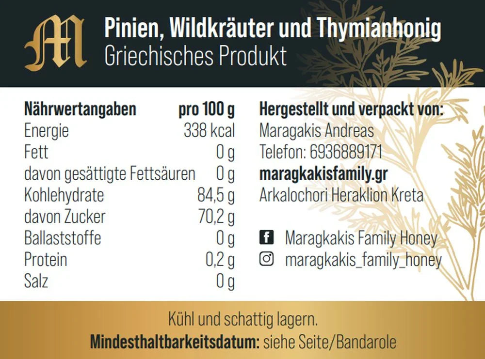 Nährwertangaben Maragkakis Wildkräuterhonig
