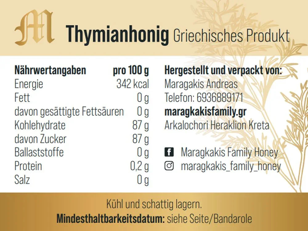 Nährwertangaben Thymianhonig