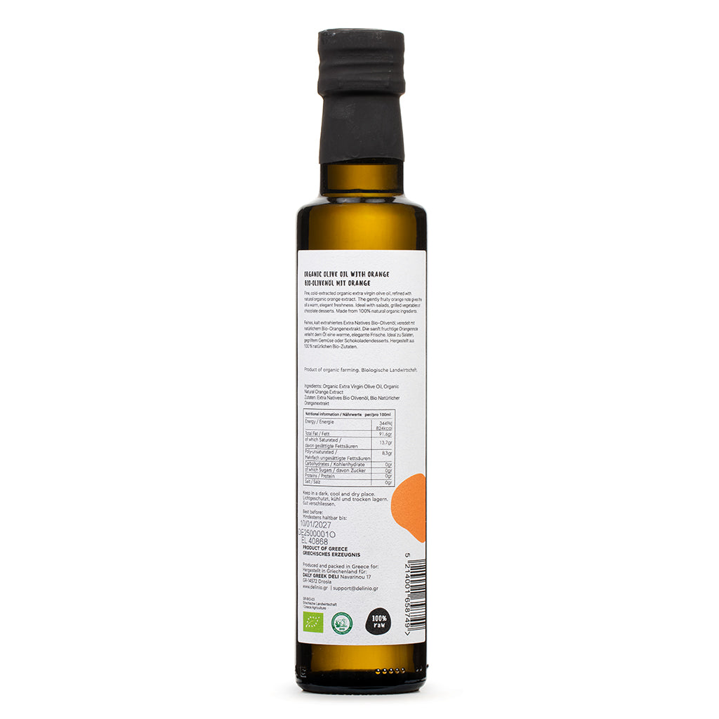 Delinio Bio-Olivenöl mit Orange 250ml Nährwertangaben