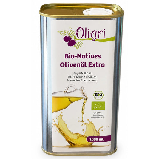 Oligri Bio-Olivenöl Nativ Extra im 1000-ml-Weißblechkanister