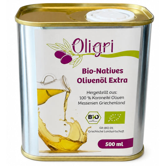 Oligri Bio-Olivenöl Nativ Extra im 500-ml-Weißblechkanister