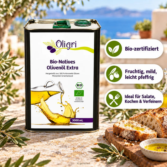 Oligri Griechisches Bio Olivenöl Nativ Extra 100% Koroneiki 3 Liter